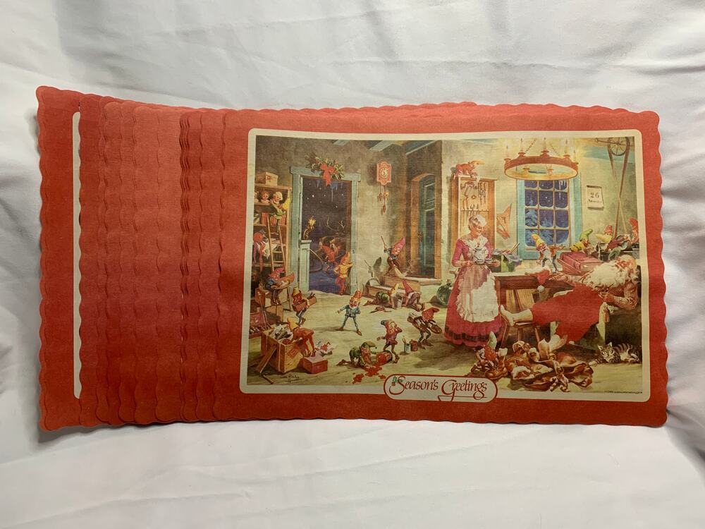 Vintage George Hinke Santa's Workshop Christmas Paper Placemats Set of 24 NOS